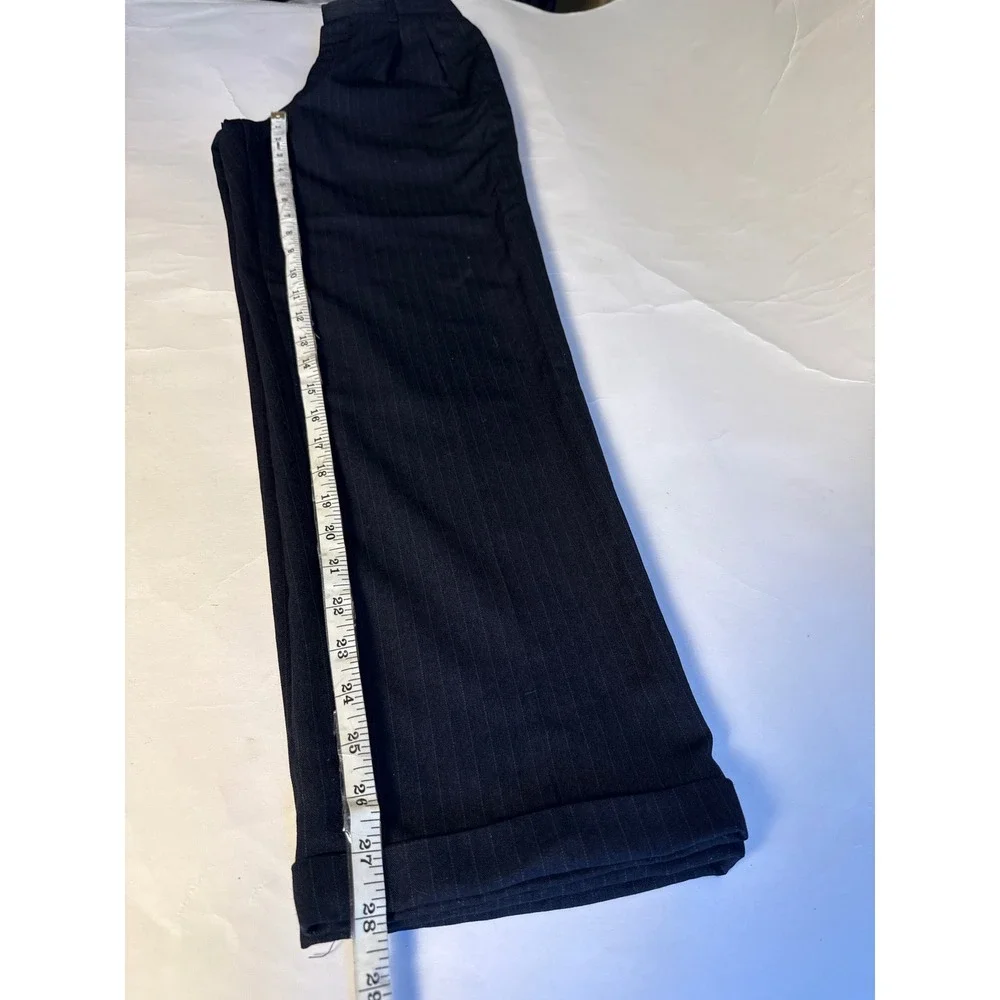 Pierre Cardin Mens Pleated Pinstripe‎ Trousers Black Charcoal Cuffed Size 14 27W